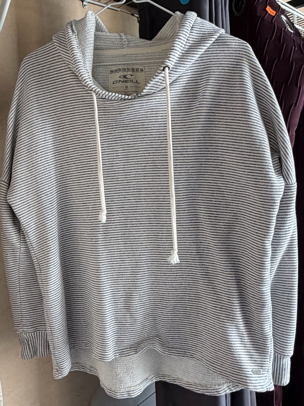 O'Neill Women's White & Navy Striped Hoodie Sweater